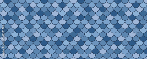 Blue Toned Seamless Scale Pattern, Scallop and Shingle Texture, Geometric Vector Design for Wallpaper, Textile, Fabric, Roof Tile, Packaging, Ceramic and Surface Design