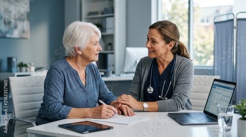 Caring Doctor Consulting Senior Patient Professional Medical Advice and Support