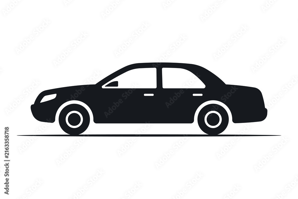 Obraz premium Car icon. Black silhouette. Side view. Vector simple flat graphic illustration. Isolated object on a white background.