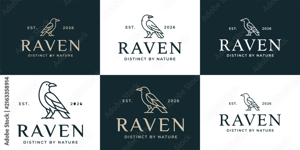 Naklejka premium Raven Luxury Logo Design Premium Minimalist Vector Animal Brand Identity Modern Elegant Icon Collection