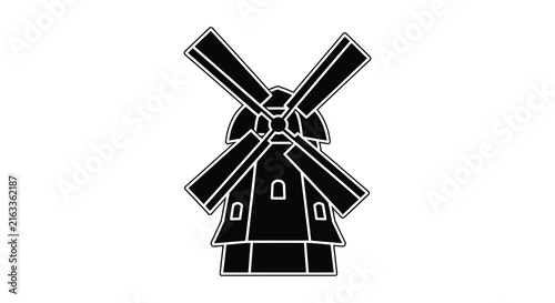Windmill silhouette on white background black icon