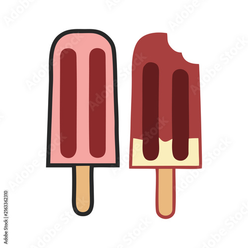 Two colorful popsicles summer dessert vector icon illustration
