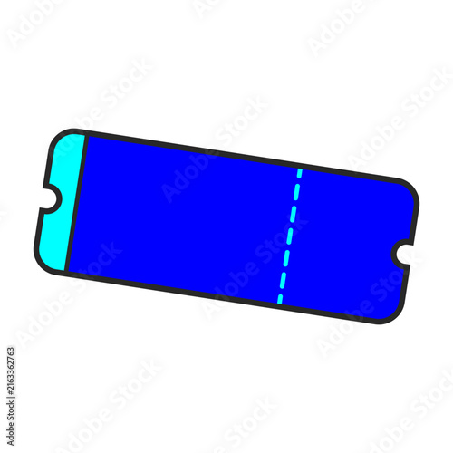 Blue admission ticket with a simple rectangular design and perforated edges, isolated on a white background, vector