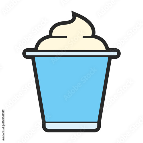 Blue cup filled with creamy soft serve ice cream, simple colorful illustration isolated on a white background, vector