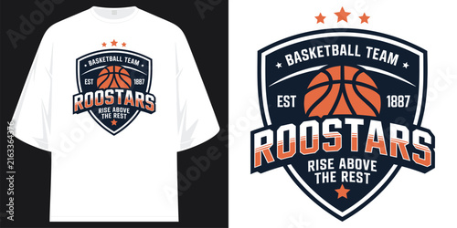 basketball team roostars est 1887 rise above the rest vintage sports varsity tee t shirt design vector illustration artwork