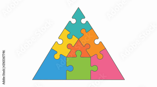 Triangle jigsaw puzzle with colorful interlocking pieces