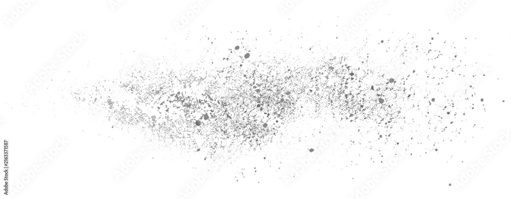 Fototapeta premium gray powder dust spray with floating particles and scattered cloud, soft mist texture, smoky dispersion, airborne debris, speckles and dynamic burst vector illustration