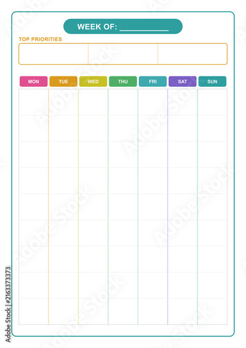Pastel weekly planner template page with important events and goals sections - design for printable planners, office stationery, and digital study journals. Transparent PNG version.