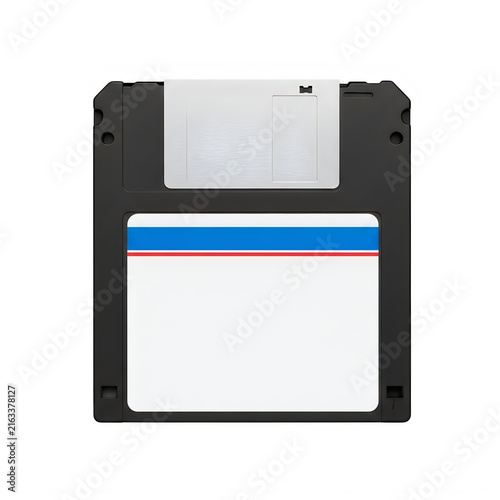 Black floppy disk for data storage isolated on white background