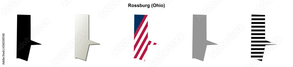 Obraz premium Rossburg (Ohio) blank outline map set