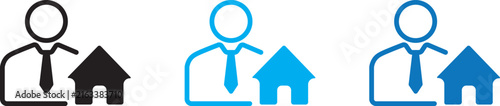 Real estate agent icon. Realtor with house symbol. Simple pictogram for property broker, home sale service,