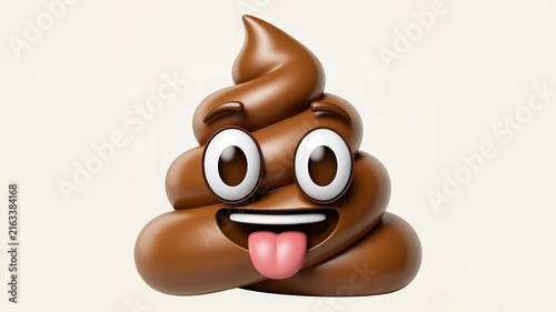 3D rendered poop emoji icon with a silly face and tongue sticking out on white background