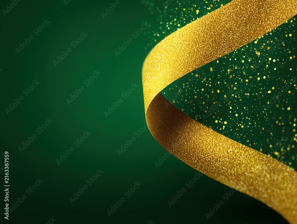 Naklejka premium gold ribbon on green background