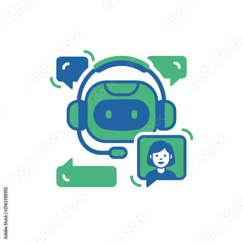 Flat vector of chatbot headset providing virtual support to user