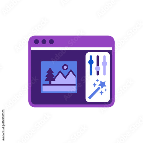 Digital photo editing software interface in browser window vector