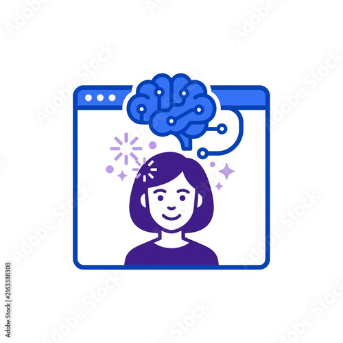 Woman avatar with digital brain in web browser window