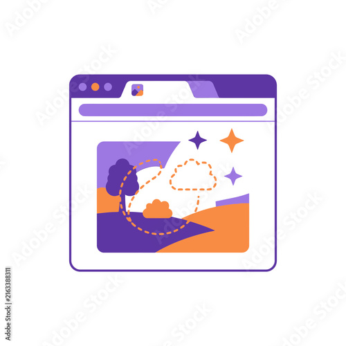 Web browser window with flat vector landscape image preview