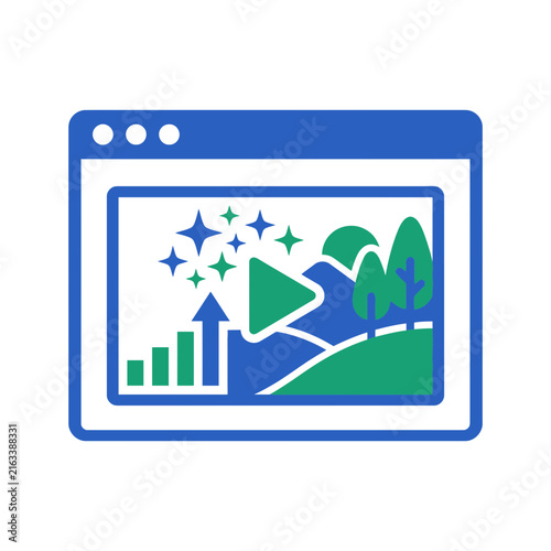 Digital Browser Icon with Growth Chart and Video Play Symbol