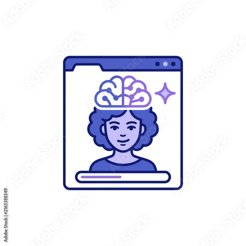 Digital brain and human avatar in web browser window illustration