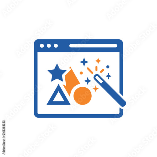 Digital Creative Website Builder Icon with Magic Wand and Shapes
