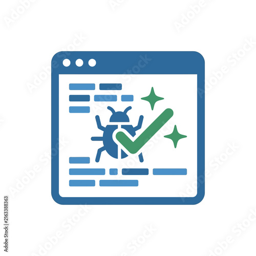 Software debugging and bug fixing icon on browser interface
