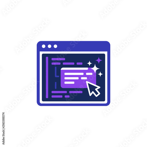 Web programming and software development flat vector icon with coding window