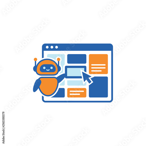 Flat Vector AI Robot Managing Digital Dashboard Interface