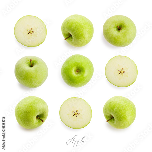 Green apples arranged in a geometric 3x3 pattern