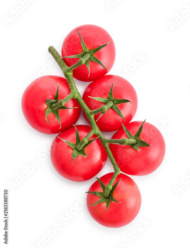 Cocktail tomatoes on a vine isolated on a white