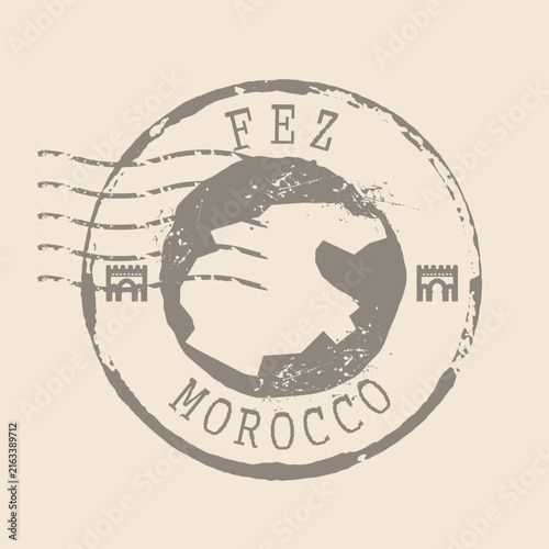 Stamp Postal Fez is city of Morocco. Map Silhouette rubber Seal.  Design Retro Travel. Seal of Map Fez grunge  for your design.  EPS 10