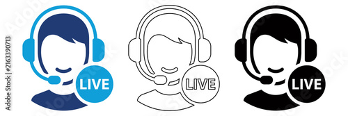 Multicolor Live Support Agent Icon Set with Filled and Outline Styles for Customer Service Online Assistance Help Desk Communication and Technical Support Isolated on Transparent Background