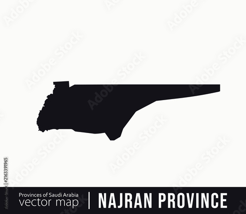 Black silhouette vector map of Najran Province in Saudi Arabia. Ideal for regional maps, geography, cartography, travel graphics, educational content, infographics and design projects.