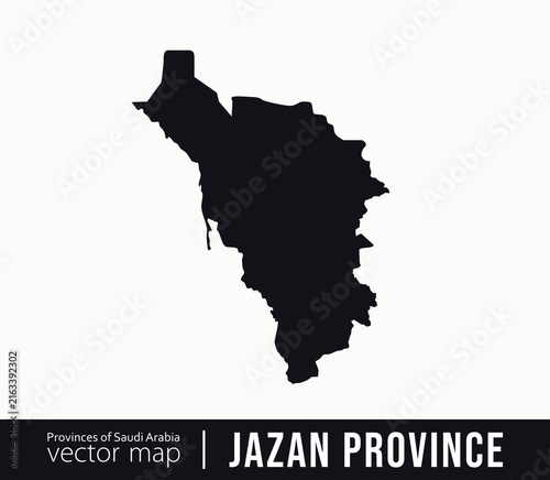 Black silhouette vector map of Jazan Province in Saudi Arabia. Clean regional shape for geography, cartography, travel, tourism, education, infographics and creative design projects.