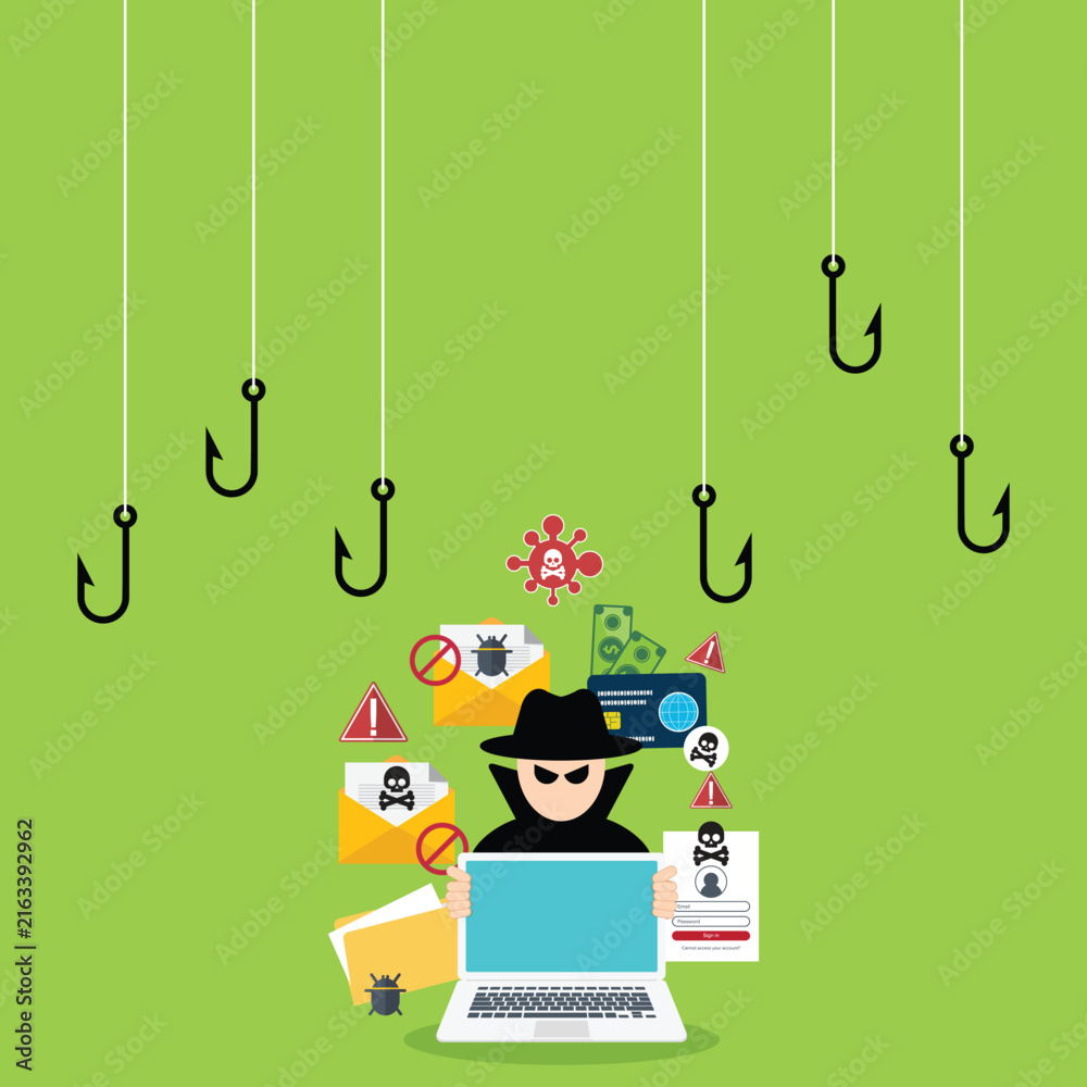 Fototapeta premium Cybercrime and Internet Security Concept with Criminal Hacker Targeting Computer