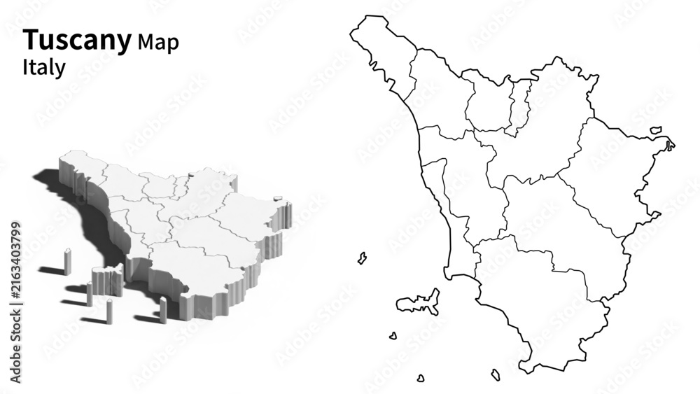 Fototapeta premium Tuscany Region Map Italy with Province Boundaries, Minimal European Administrative Division Line Vector Illustration