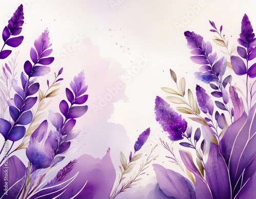 watercolor purple lavender flowers floral background with copy space