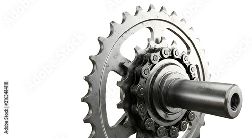 Closeup of a bicycle chainring and sprocket with tools in the