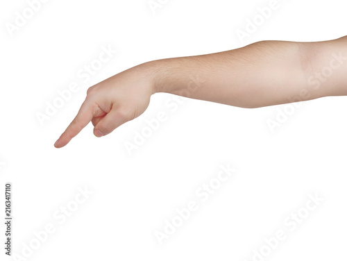 Fotografía Male Pointing Finger Isolated on white side view