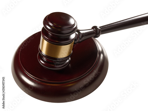 Fotografie wooden judge gavel and soundboard isolated on white