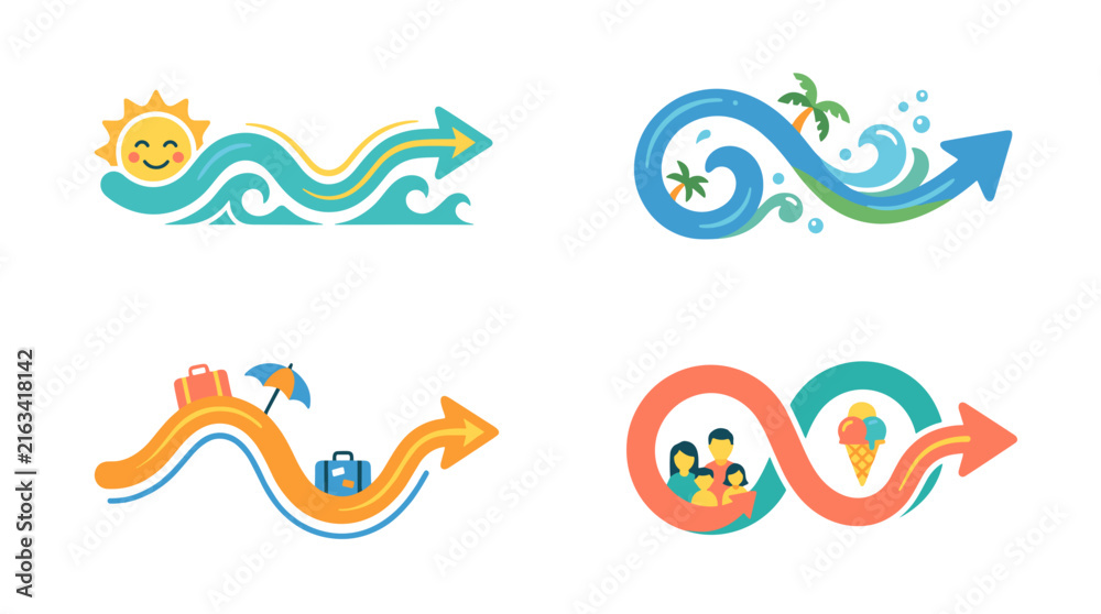 Naklejka premium Set of four colorful abstract illustrations representing water flow and movement