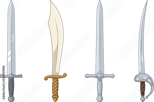 фотографія Set of four medieval fantasy swords and sabers vector illustration for RPG game