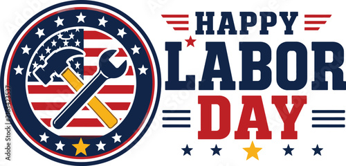 Happy labor day patriotic design with tools and american flag elements