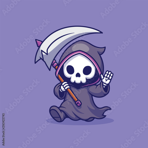 Canvas Print Cute Chibi Grim Reaper with scythe