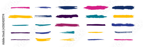 Brush line set. Colorful hand drawn paint stroke highlight marker design element collection. Underline decoration texture abstract background. Vector illustration.