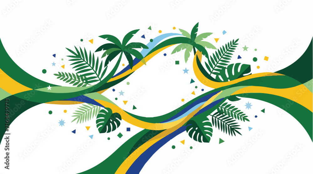 Obraz premium Brazil tropical abstract banner with green and yellow flowing waves