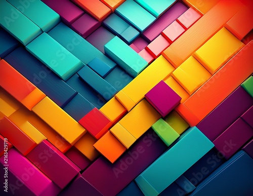 colorful layered blocks form an abstract design in geometric style