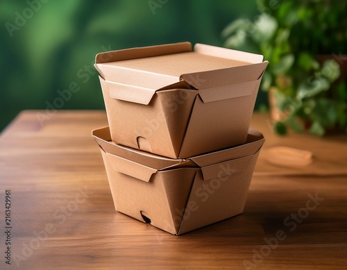 a sustainable brown kraft paper food container sits on a wooden table showcasing biodegradable packaging for eco conscious takeout meals compostable takeaway simple