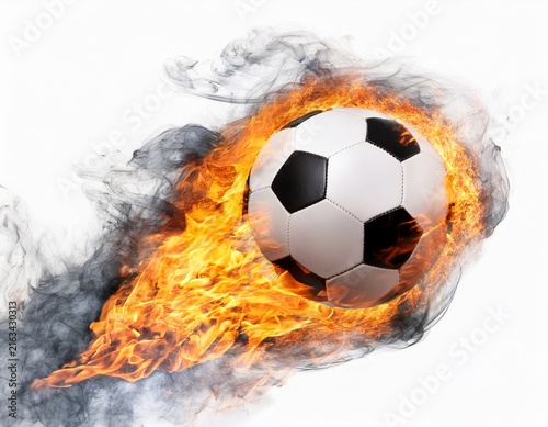 soccer ball flying on fire isolated on white background