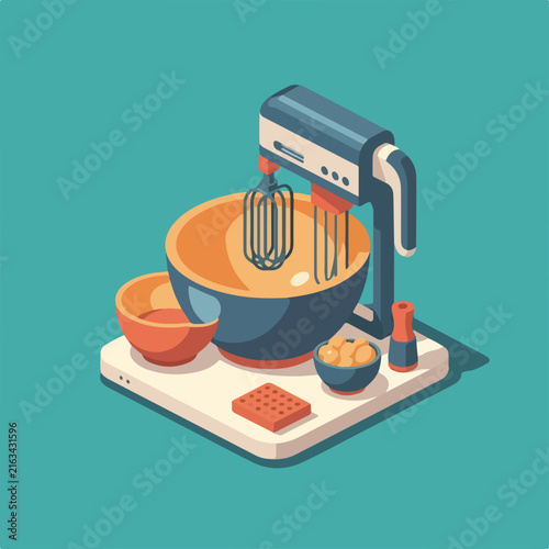 Isometric Mixing Bowl Set Icon with Vibrant Flat Design