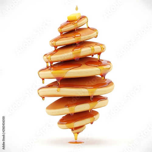 A tall stack of delicious golden pancakes drizzled with sweet honey and melting butter